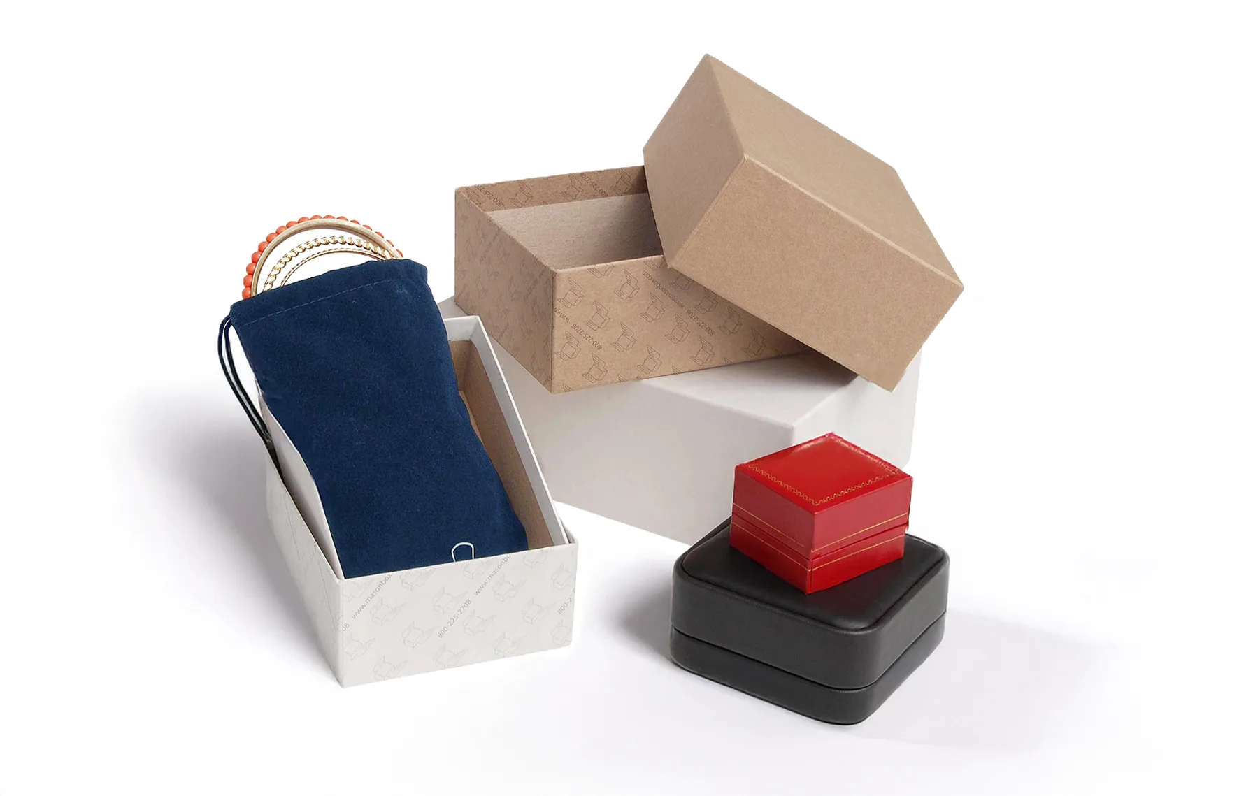 Custom Mailer Boxes, Drawstring Pouch, and Classic Ring Cases
